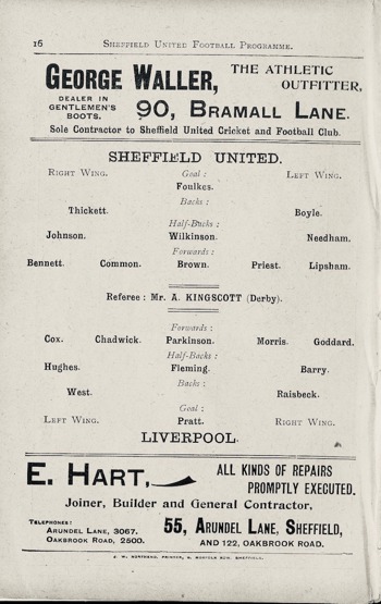 Match programme - lineups