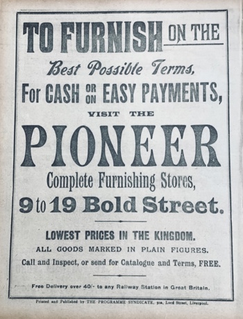 Match programme backcover
