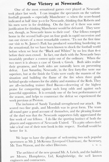 Match programme - Article