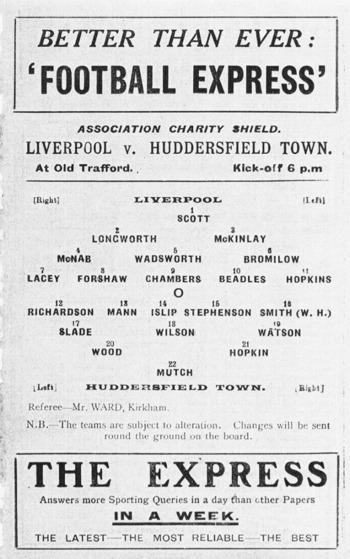 First Team Programme Insert Lineups