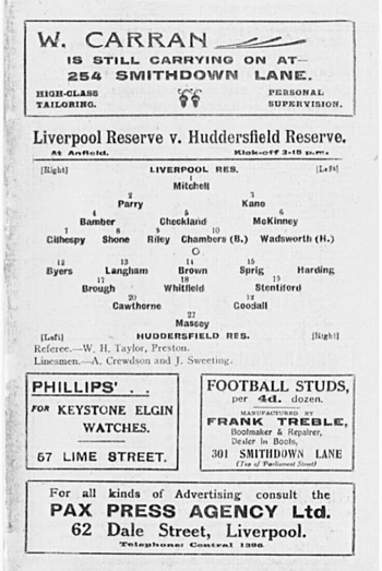 Reserve Team Programme Lineups