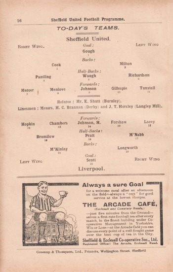 Match programme lineups