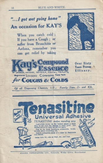 Match programme backcover
