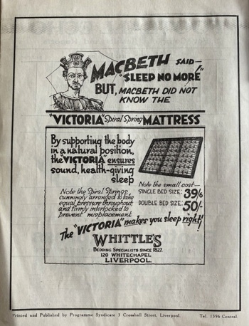 Match programme backcover