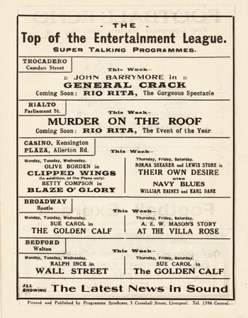 Match programme backcover