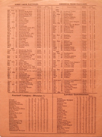 Match programme backcover