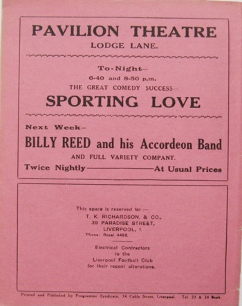 Match programme backcover