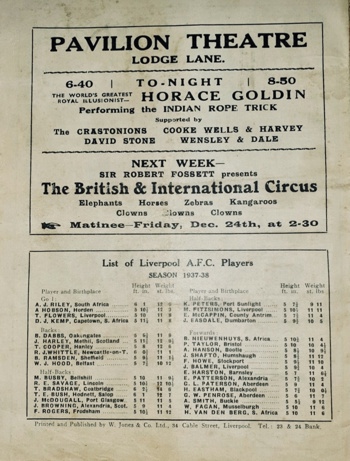Match programme backcover