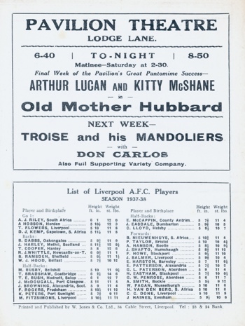 Match programme backcover
