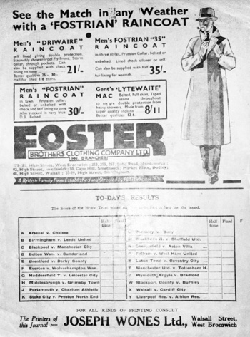 Match programme backcover