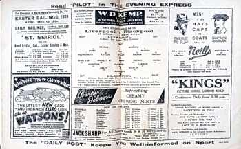 Match programme lineups