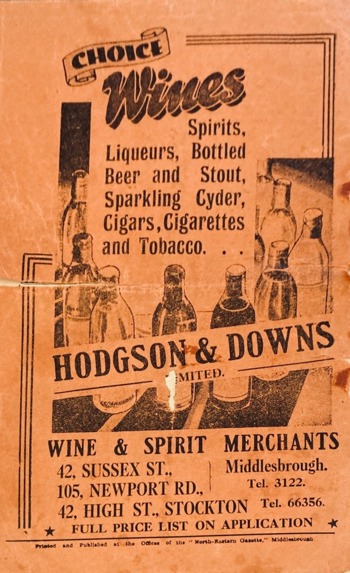 Match programme backcover