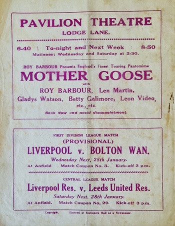 Match programme backcover