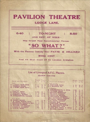 Match programme backcover