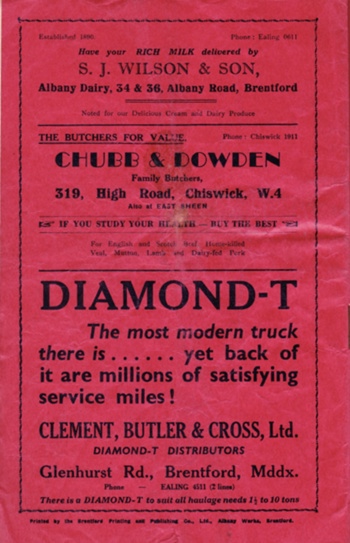 Match programme backcover