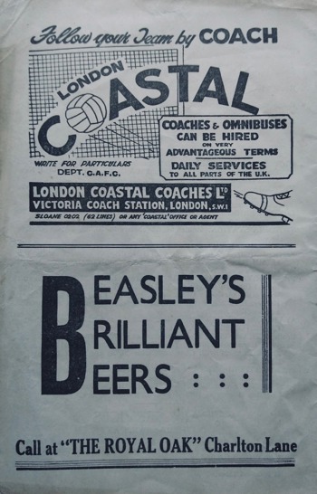 Match programme backcover