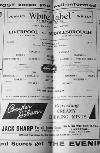 Match programme - Lineups