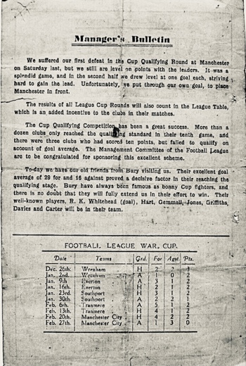 Match programme back cover