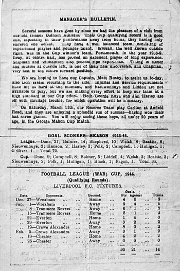 Match programme backcover