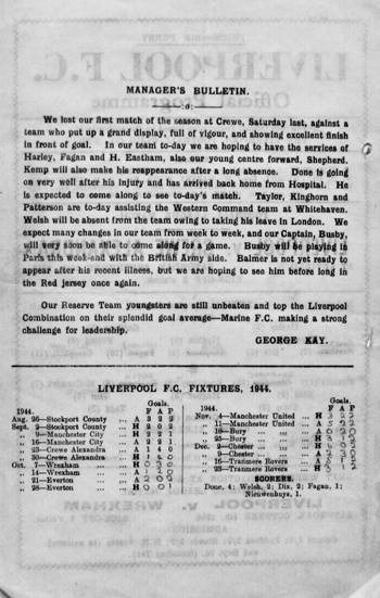 Match programme backcover