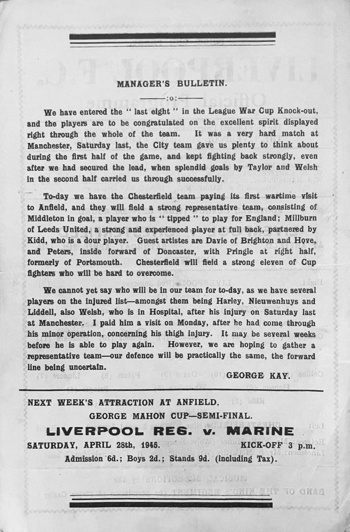 Match programme backcover