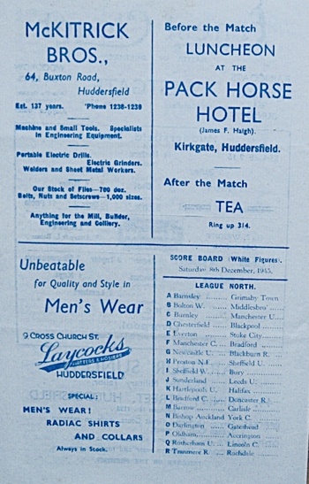 Match programme backcover