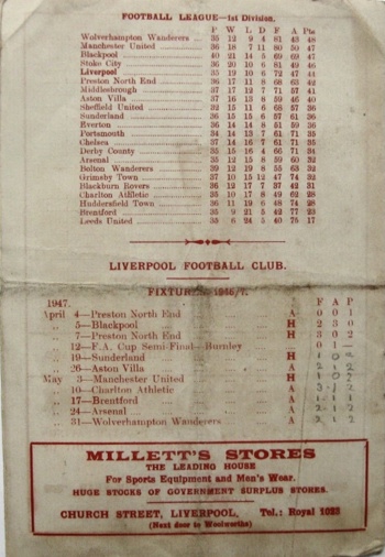 Match programme backcover