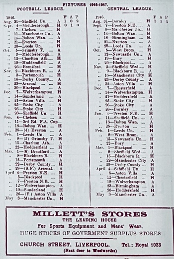 Match programme inside backcover