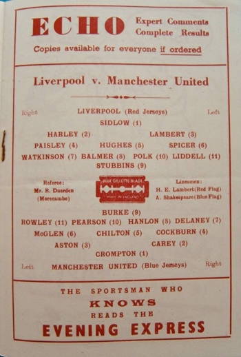 Match programme lineups