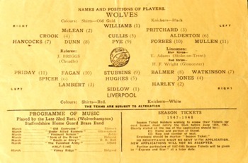 Match programme - Lineups