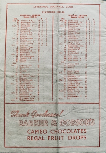 Match programme backcover