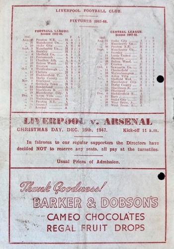 Match programme backcover