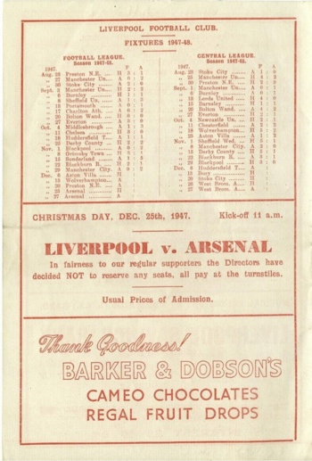 Match programme backcover