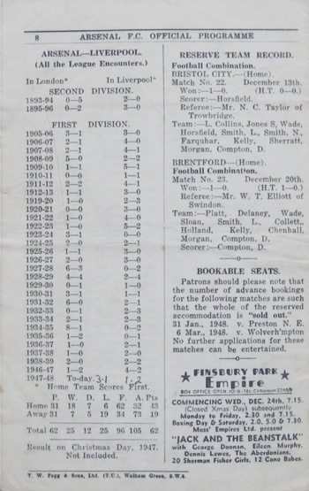 Match programme backcover