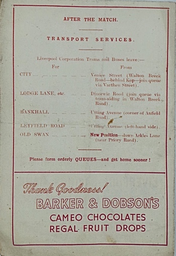 Match Programme BackCover