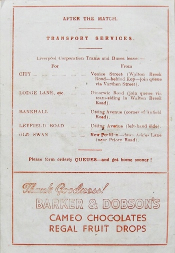 Match programme backcover