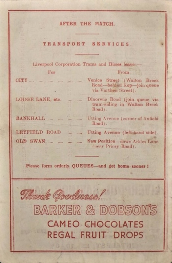 Match programme backcover