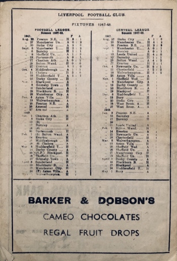 Match programme backcover