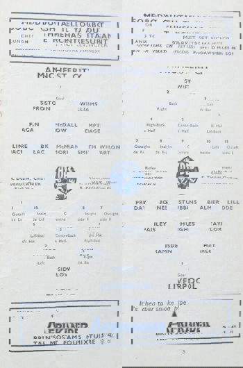 Match programme - Lineups