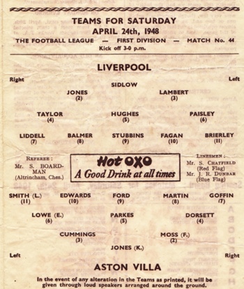 Match programme lineups