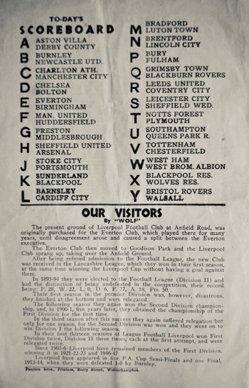 Match programme back cover