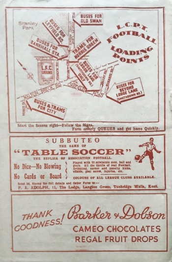 Match Programme BackCover