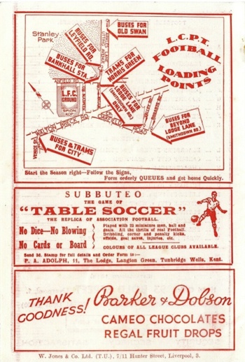 Match programme backcover