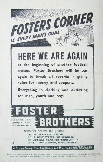 Match programme backcover