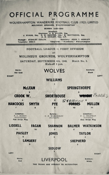 Match programme lineups