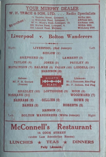 Match programme lineups