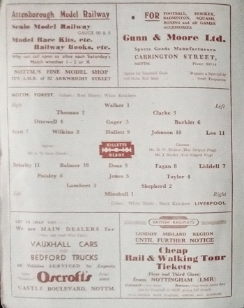 Match programme lineups