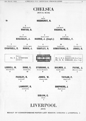 Match programme lineups