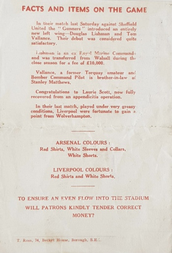 Unofficial Match programme backcover