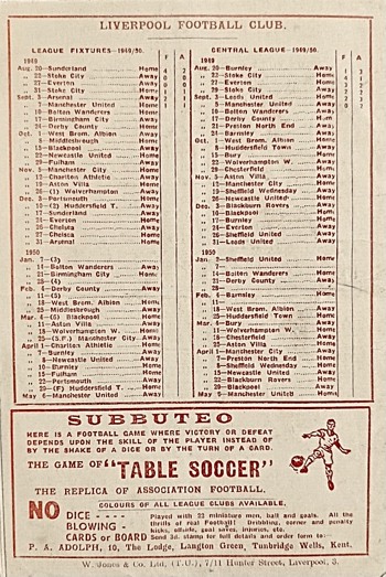 Match programme backcover